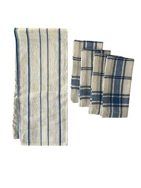 Unbranded Vintage Blue Stripe Table Linens Set 4 Napkins Towel Cotton Farmhouse